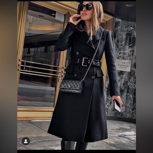 Black Wool H&M Coat with Grommet Belt